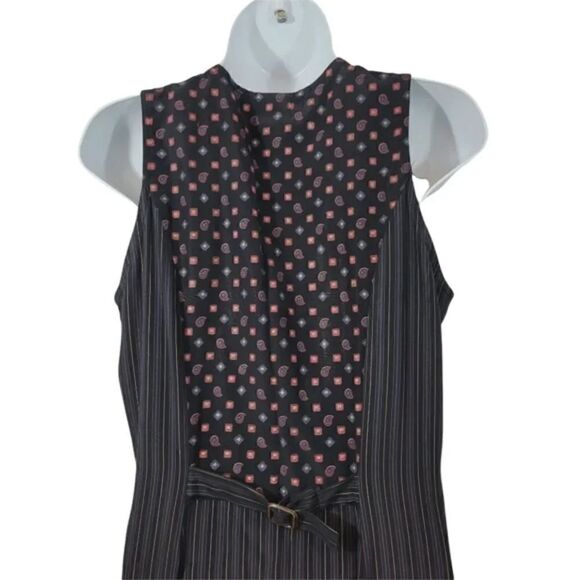 Vintage 90s Y2K Suit Pinstriped Button Down Midi Dress in Midnight Navy/Black - Picture 6 of 11